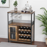 Amyove Wine Bar Rack Cabinet with Detachable Wine Rack, Bar Cabinet with Glass Holder, Small Sideboard and Buffet Cabinet with Mesh Door, Rustic Brown Amyove