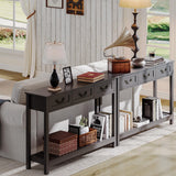 ChooChoo Console Table with 3 Drawers, Rustic Entryway Table, Narrow Long Sofa Table for Living Room, Hallway, Behind Couch, Black ChooChoo