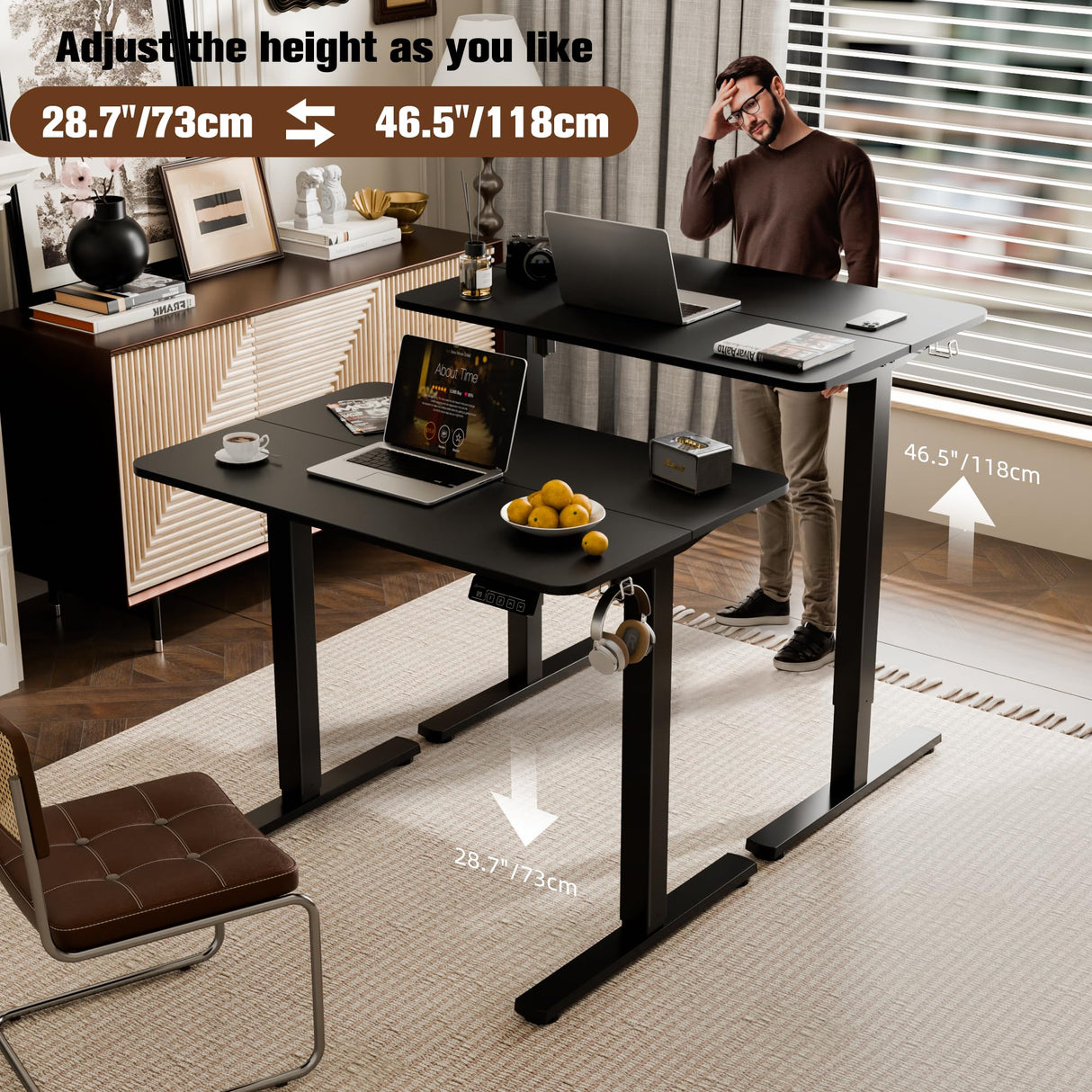 ERGOMAKER 35" Electric Standing Desk, Height Adjustable, Sit Stand Up Desk for Home Office & Computer Workstations, Memory Controller, Black ERGOMAKER