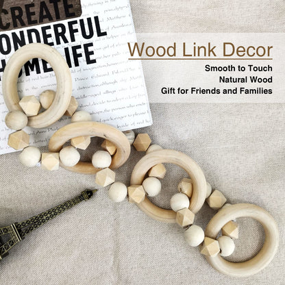 Wood Chain Link Décor, 7 Link Wood Knot & Wood Beads for Home Decor, Boho Farmhouse Rustic Style for Living Room Minimalist Desk, Fireplace, Console, Office, Entryway, Coffee Tables, Bookshelf, Shelf