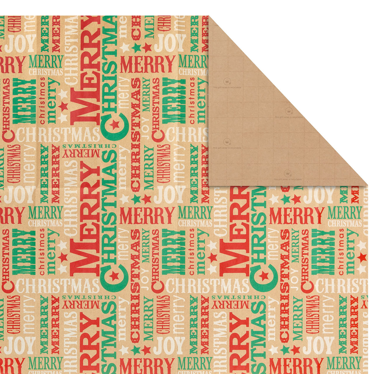 Hallmark Christmas Flat Wrapping Paper Sheets - Recyclable Kraft Gift Wrap Paper (12 Folded Sheets with Sticker Seals) Rustic Red Trucks, White Snowflakes, Merry Christmas Lettering Hallmark