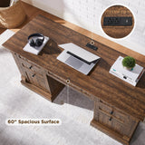 OKD 60" Executive Desk with Drawers, Farmhouse Home Office Desk with Charging Station, Keyboard Tray, File Cabinet Storage, Wood Computer Desk for Work and Study, Reclaimed Barnwood OKD