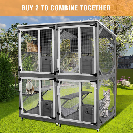 GEGURI Cat Catio Outdoor Cat Enclosure, Large Wooden Kitten Patio Indoor with Upgraded Resting Box, Waterproof Roof GEGURI