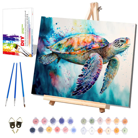 Sea Turtle Paint by Numbers for Adults with Framed Canvas-with Wooden Easel,Turtle Paint by Number on Canvas,DIY Acrylic Oil Painting Kits with Brushes Nice Gift Box for Home Wall Decor(16x20inch) xackcme