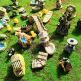 37PCS Fairy Garden Accessories, Miniature Nature Village Theme Fairy Garden Supplies for Outdoor, Mini Resin Animals House Bridge Pool Figurines Micro Landscape Succulent Plant Pots Terrarium Decor RFSRZ