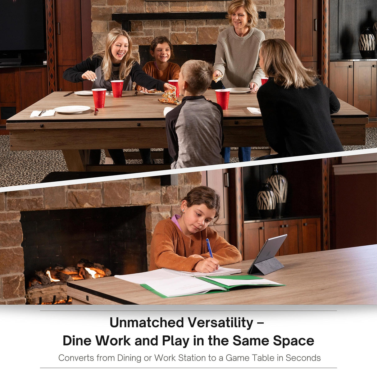 Freetime Fun 7 FT 3 in 1 Multi Game Pool Table with Dining Top Pool Table Ping Pong Table Combo, includes Pool Table Accessories and Tennis Paddles Freetime Fun