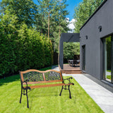 Outvita 49.5in Garden Bench, Patio Wood Love Seat with Metal Armrest Retro Style for Patio Porch Deck Yard Lawn Poolside(Classical) Outvita