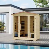 SWHSE Outdoor Sauna,Full Spectrum Infrared Sauna for 4 Person,Home Sauna with 10 Minutes Warm Up Heating Tubes & Panels,Personal Wooden Sauna Room with Bluetooth Speaker,3060Watt SWHSE