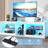 Vinctik 6&Fox High Gloss LED TV Stands w/Power Outlet,60,000-Colors Lighting for 55 60 65 70in TV,Modern White LED Entertainment Center w/Adjustable Glass Shelves for Living Room Gameroom Bedroom Vinctik 6&Fox