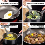 Zulay Kitchen Utensils Set Non-Stick Silicone Cooking Utensils Set with Authentic Acacia Wood Handles - 5 Piece Silicone Utensil Set - Silicone Kitchen Utensils Set with 464°F Heat Resistance - Gray Zulay Kitchen