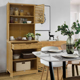 MUPATER 72'' Kitchen Pantry Cabinet Storage Hutch with Microwave Stand, Bamboo Freestanding Pantry Buffet Cabinet with Shelves, Cupboard and Drawer for Home MUPATER