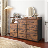 EnHomee Dresser for Bedroom with 11 Drawers Long Dresser TV Stand with Shelves Wide Dressers & Chests of Drawers Large Dresser for Bedroom Dresser, Sturdy Metal Frame, Wood Top, Rustic Brown EnHomee