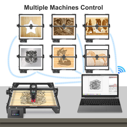 Longer RAY5 60W High Accuracy Cutting and Engraving, 10W Laser Engraver 0.06 * 0.06mm Spot, 3.5" Touch Screen, Multiple Machines Control, DIY Marking for Wood and Metal 15.7"x15.7" - WoodArtSupply