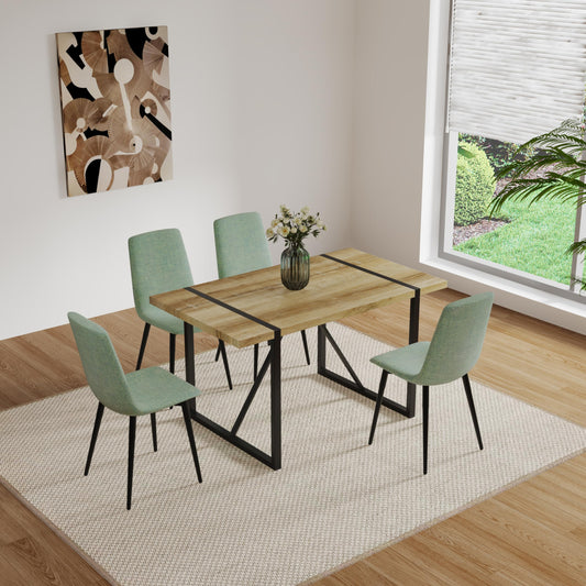 WIIS' IDEA Modern Dining Table Set for 4,Rectangular Solid Wood Dining Table for 4 People,Metal Base and Legs,Suitable for Living Room,Dining Room,Kitchen（55" Dining Table+4 Mint Green Chair） - WoodArtSupply