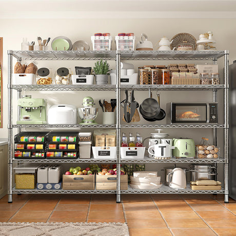 REIBII 1500LBS Storage Shelves 61.7''W Wire Shelving Unit 5 Tier Metal Shelving for Storage Rack Shelves Heavy Duty Garage Shelf Pantry Shelves Kitchen Shelving, 61.7" W*72.4" H*15.8" D, Chrome REIBII