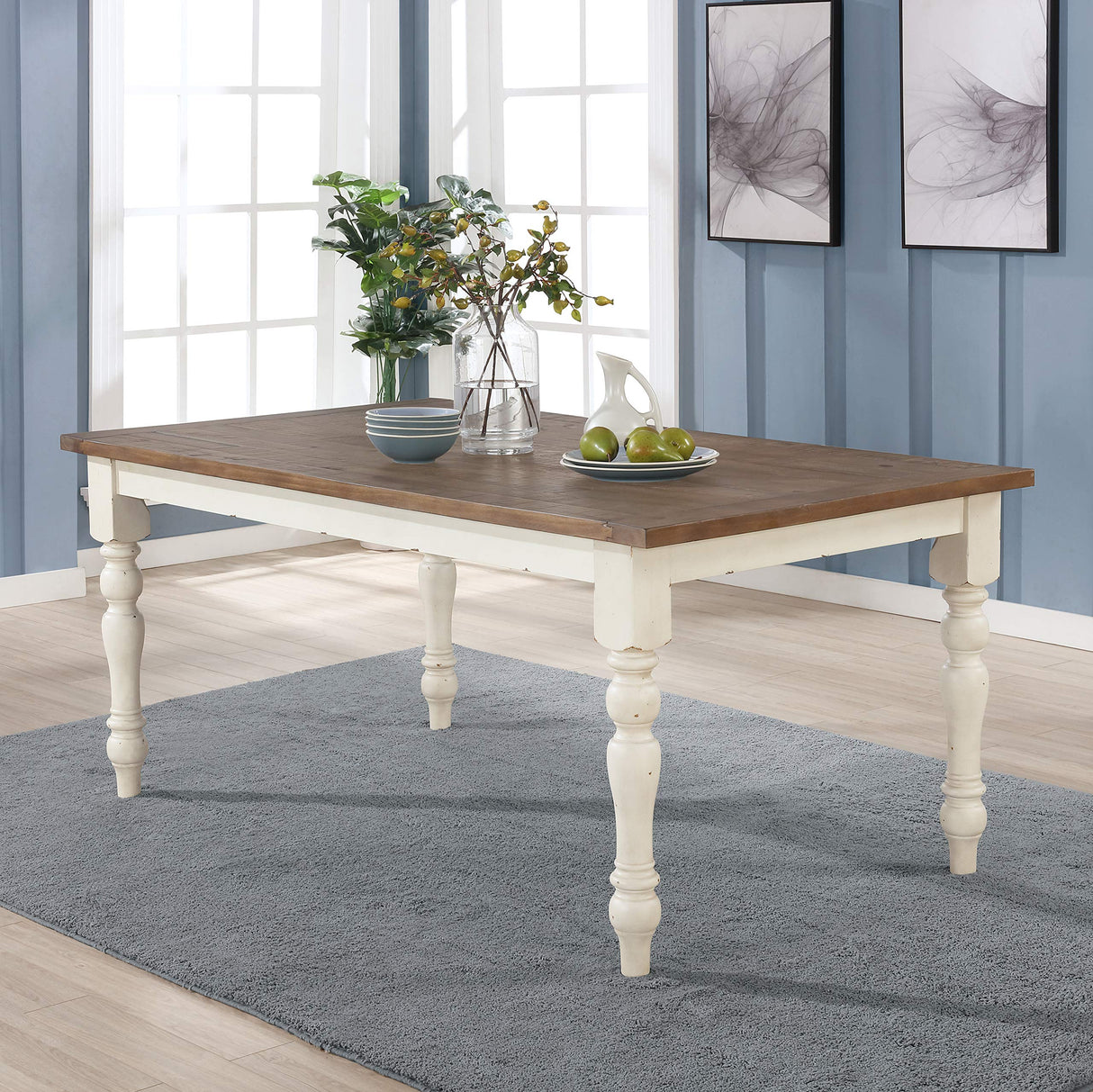 Roundhill Furniture Prato 7-Piece Dining Table Set with Cross Back Chairs, Antique White and Distressed Oak Roundhill Furniture