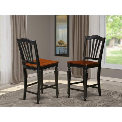 East West Furniture CHS-BLK-LC Chelsea Counter Dining Chairs - Faux Leather Upholstered Solid Wood Chairs, Set of 2, Black - WoodArtSupply