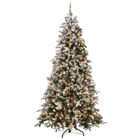 National Tree 7.5 Foot "Feel Real" Snowy Everest Fir Medium Tree with 450 Clear Lights, Hinged (PEV3-311-75) National Tree Company