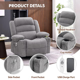 Rocker Recliner Chair with Heat and Massage, 360° Swivel Recliner Chairs for Adults, Oversized Recliner Single Sofa Seat with Cup Holders, Lazy Boy Recliner Single Sofa, Grey Huatean Home