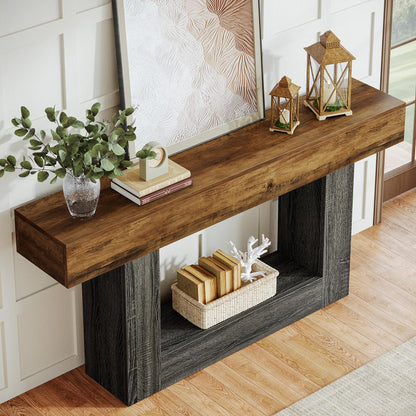 Tribesigns 63-Inch Long Console Table, 2-Tier Entryway Table Sofa Table with Storage, Farmhouse Wood Behind Couch Table for Living Room, Hallway, Rustic Brown & Gray