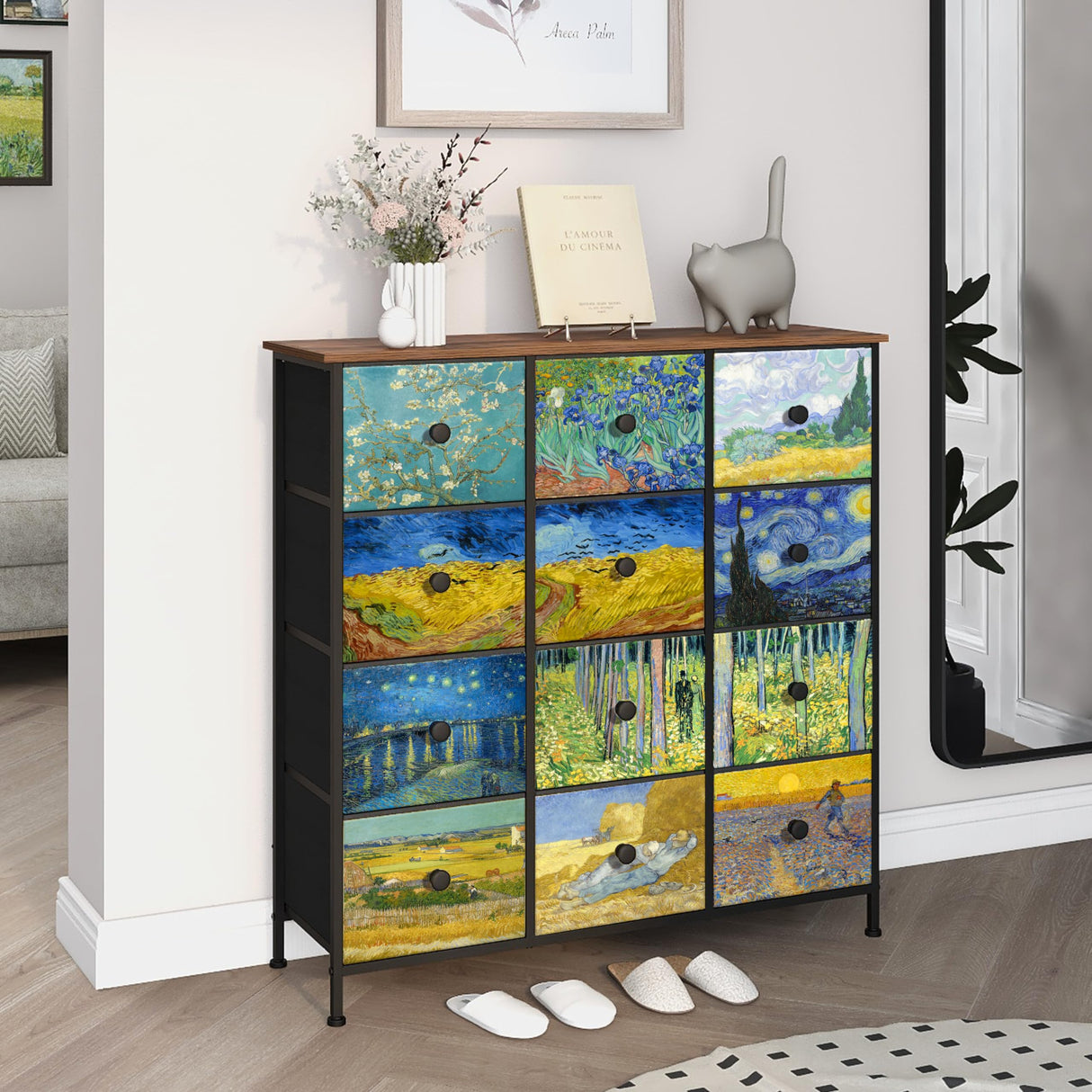 EXOTICA Dresser for Bedroom with 12 Drawers Tall Dresser & Chest of Drawers Fabric Dressers Storage Tower for Living Room Closet Hallway with Wooden Top and Metal Frame EXOTICA
