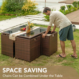 Devoko 9 Pieces Patio Dining Sets Outdoor Space Saving Rattan Chairs with Glass Table Patio Furniture Sets Cushioned Seating and Back Sectional Conversation Set (Beige) Devoko