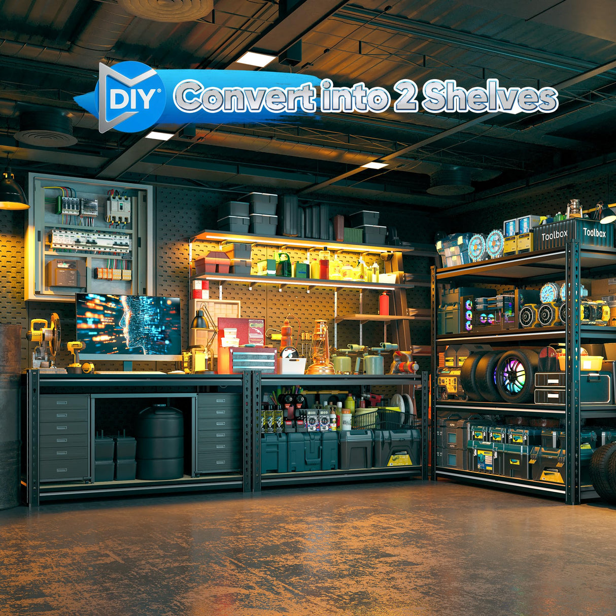 DurayLoly 40" W Garage Shelving, 4 Tier Storage Shelves Load 2000 lbs, Adjustable Garage Shelves, Metal Shelving Unit for Warehouse, Basement, Pantry, 40" Wx 16" D x 60" H, Black DurayLoly