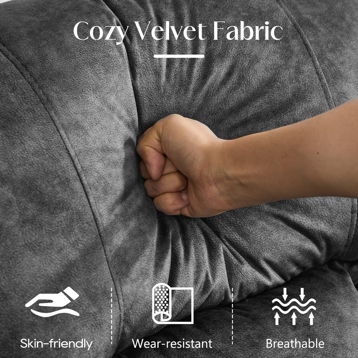 DRMBOOK Loveseat Rocker Recliner Sofa, Velvet Fabric Double Reclining Couches with Console, Manual Reclinable Dual Recliner Chair, RV Movie Theater Seating with USB/Bluetooth Speaker (Velvet Grey) DRMBOOK