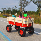 ZeHuoGe Outdoor Sport Wagon All Terrain Pulling w/Removable Wooden Side Panels Air Tires Big Foot Panel Wagon 330 lbs. Weight Capacity Sturdy All Steel Wagon Bed ZeHuoGe