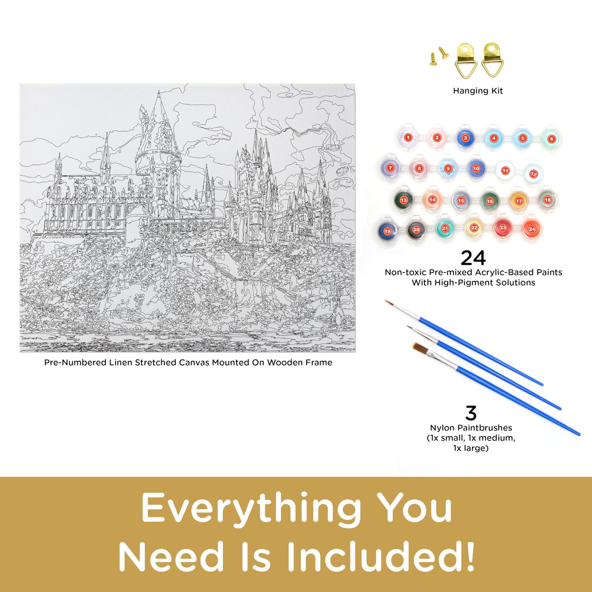 AQUARIUS Harry Potter Hogwarts Art by Numbers - 16 x 20 inches Harry Potter Themed Paint by Number for Adults & Kids - DIY Color by Number Paint Kit for Beginner - Officially Licensed AQUARIUS