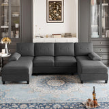 Shintenchi U Shaped Sectional Couches for Living Room, 4 Seat Modern Sectional Sofa with Removable Armrest & Soft Backrest for Apartment and Small Space, Black Shintenchi