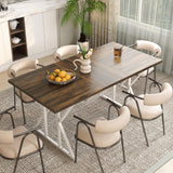 HOMCOM 63"-47" Expandable Dining Table for 4-6 People, Farmhouse Extendable Dining Room Table with Heavy Duty Metal Trestle Base, Rectangle Kitchen Table, Distressed Brown HOMCOM