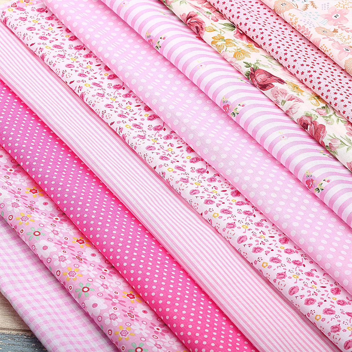 Boao 10 Pieces 20 x 20 Inch Cotton Fabric Quilting Floral Patchwork Pink Fabric Square Bundles Cotton for Sewing DIY Crafts Handmade Bags Clothing, Various Patterns Boao