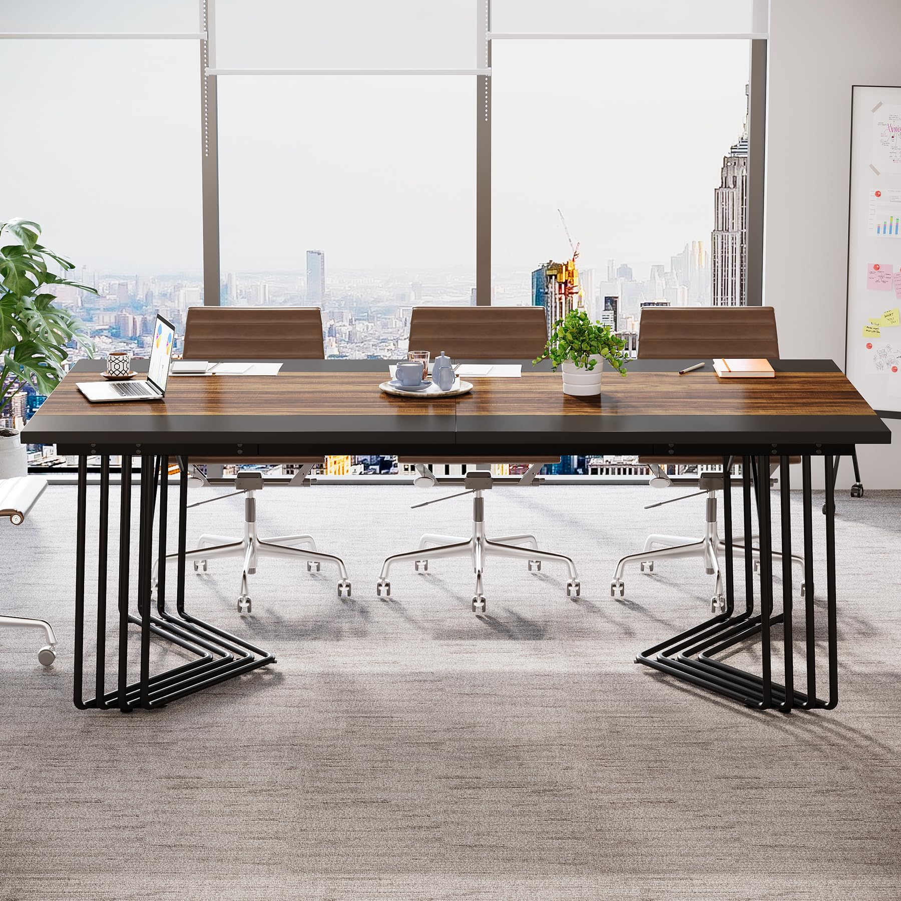 Tribesigns 6.56FT Conference Table, 78.74-Inch Large Meeting Table for 8-10 People, Wood Training Desk with Geometric Metal Frame, Modern Seminar Boardroom Table for Office, Conference Room - WoodArtSupply