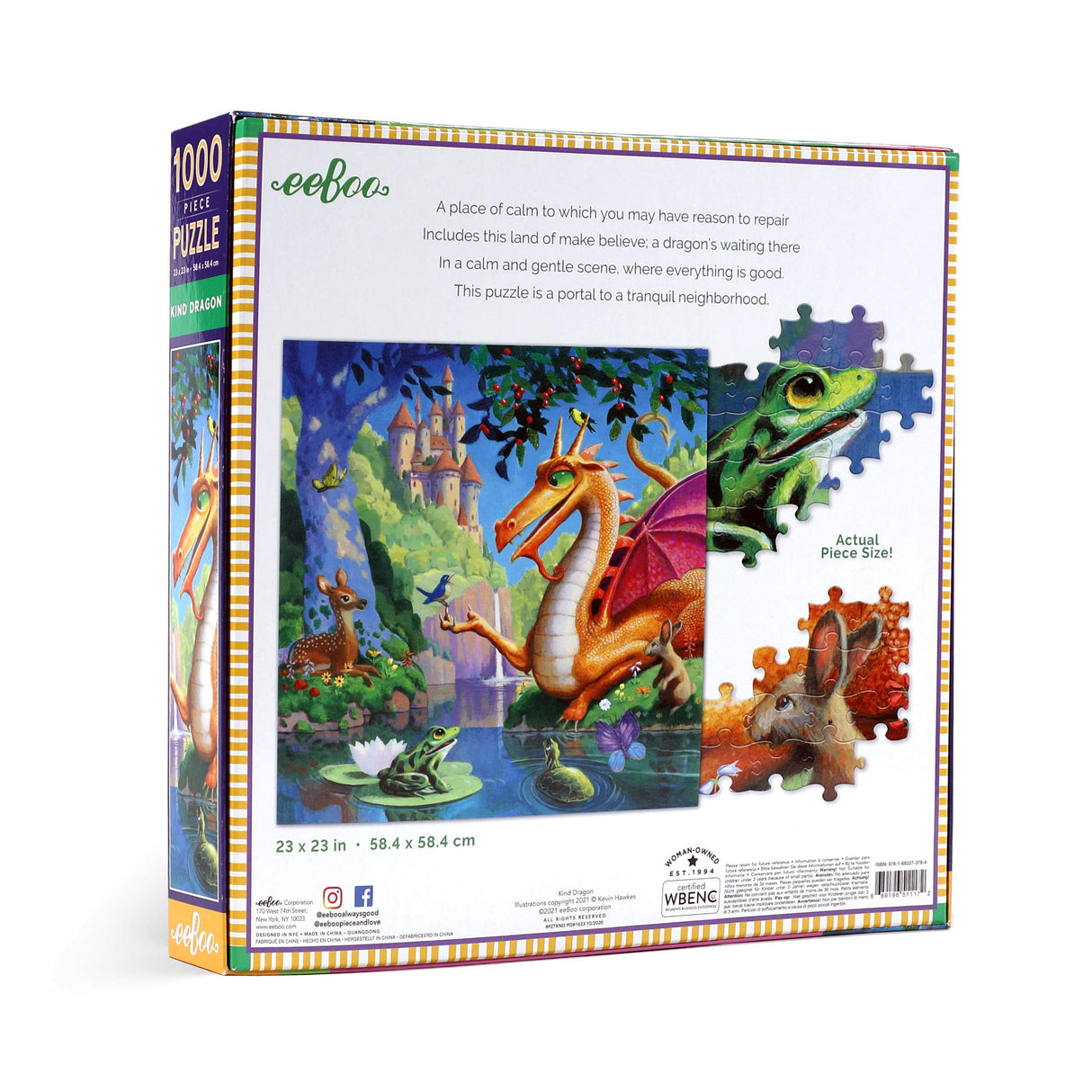 eeBoo: Piece and Love Kind Dragon 1000-piece Square Adult Jigsaw Puzzle, Jigsaw Puzzle for Adults and Families, Includes Glossy, Sturdy Pieces and Minimal Puzzle Dust eeBoo