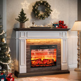 44" Electric Fireplace Mantel, LED Farmhouse TV Stand with Electric Fireplace Heater, Stacked Stone Surround and Remote Control 3D Realistic Flame, White Fireplace for Living Room Bedroom Naice