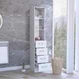 DEPOT E-SHOP Magna Linen Cabinet with Three Shelves, Four Drawers, and Metal Handles, 68" H, White, Bathroom DEPOT E-SHOP