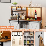 PAKASEPT Coffee Bar Cabinet with Adjustable 20-Color LED Lights and 6.5FT Outlet, Kitchen Buffet Storage Cabinet, 47'' Sideboard Buffet Cabinet with Sliding Barn Door, Adjustable Shelf and Wine Racks PAKASEPT