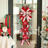 36 Inch Pre-Lit Christmas Teardrop Swag, Soomeir Winter Holiday Swags Wreaths with Red Velvet Glitter Stripe Ribbon, Red Berries for Front Door, Wall Window Fireplace Mailbox Artificial Decor Soomeir