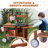ROBUD Mud Kitchen for Kids Outdoor with Wheels, Wooden Outdoor Play Kitchen, Kids Mud Kitchen with Removable Sink & Faucet, Monteeori Toys for Children Ages 3+ Years, WG403 ROBUD