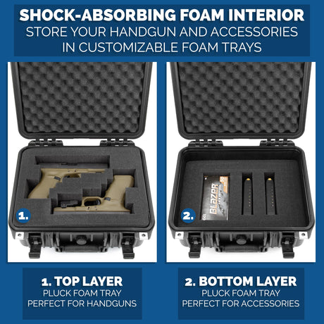 CASEMATIX 13" Two Gun Hard Case for 2 Handguns - TSA Approved Waterproof & Shockproof 2 Pistol Hard Case, Double Handgun Case with Accessory Storage for Multiple Magazines and Other Accessories CASEMATIX