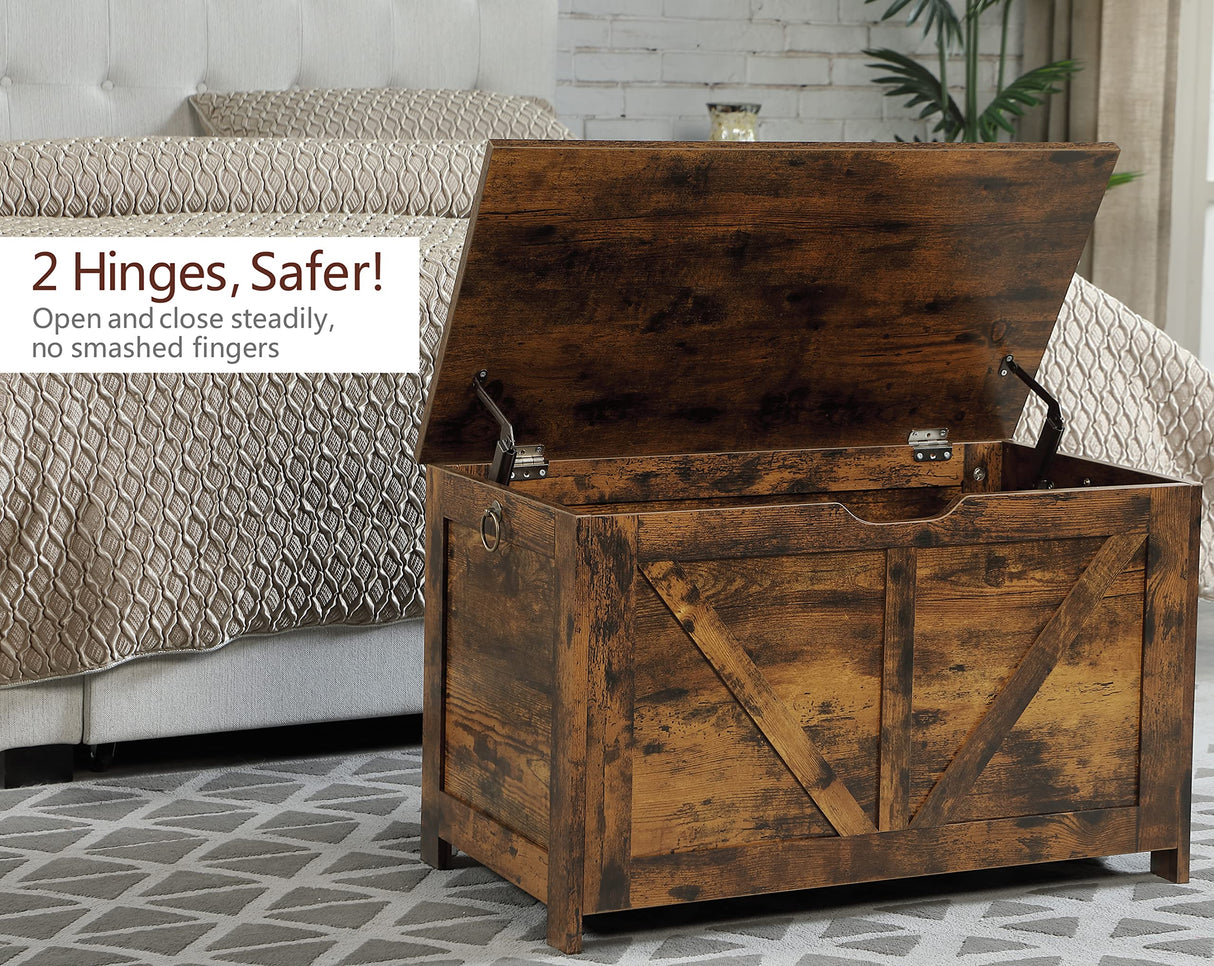 Kavonty Storage Chest, Storage Bench, Retro Toy Box Organizer with U-Shaped Cut-Out Pull, 29.5" L×15.7" W× 17.7”H, Entryway Storage Bench with 2 Hinges,Supports 300 lb, Easy Assembly, Rustic Brown Kavonty