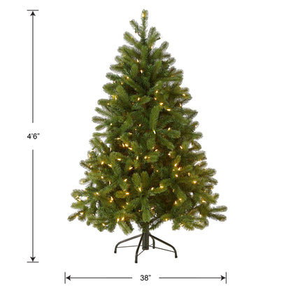 National Tree Company Pre-Lit 'Feel Real' Artificial Full Downswept Christmas Tree, Green, Douglas Fir, Dual Color LED Lights, Includes PowerConnect and Stand, 4.5 feet