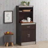 Hodedah 54"" Tall Open Shelves, 1-Drawer and Bottom Enclosed Storage, Chocolate-Grey Kitchen Cabinet Hodedah