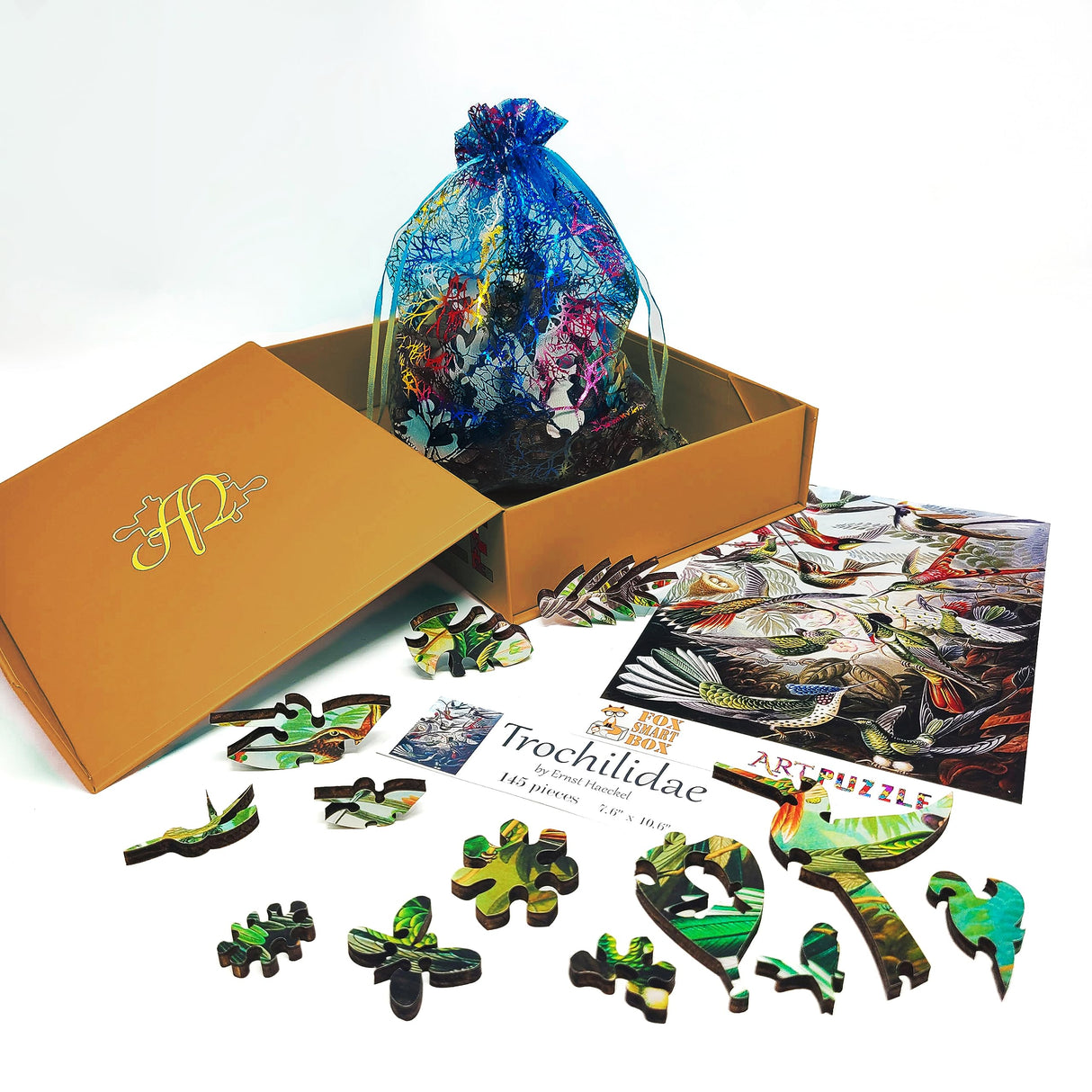 Wooden Jigsaw Puzzle for Adults - Uniquely Shaped Pieces - Made in The USA by FoxSmartBox - 145 Pieces - Hummingbirds FoxSmartBox