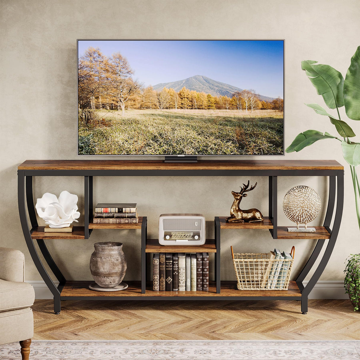 Tribesigns TV Stand for Televisions up to 80 Inches, 70.9 Inches Entertainment Center with Storage Shelves, Wood TV Media Console Table Unit for Living Room, Bedroom, Rustic Brown Tribesigns