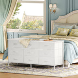 Huuger 9 Drawer Dresser, 47 Inch Dresser TV Stand for 50, 55 Inch TV, Entertainment Center with Drawers, Fabric Dresser Chest of Drawer for Bedroom, Closet, PU Leather Surface, White Huuger