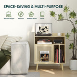 Semiocthome Record Player Stand with Vinyl Storage, Record Player Table with Storage Shelf, Turntable Stand with Rattan Cabinet Door, Side Table with Solid Wood Legs for Turntables for Living Room Semiocthome
