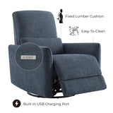 CHITA Power Recliner Chair Swivel Glider, FSC Certified Upholstered Fabric Living Room Nursery Reclining Sofa Chair with Lumbar Support, Ink Blue CHITA