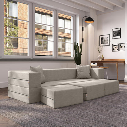 Jaxx Zipline Convertible Sleeper Sofa & Three Ottomans/California King-Size Bed, Dove Grey - WoodArtSupply